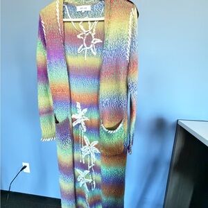 John + Jenn Rainbow Stripe Palm Tree Knit Cardigan